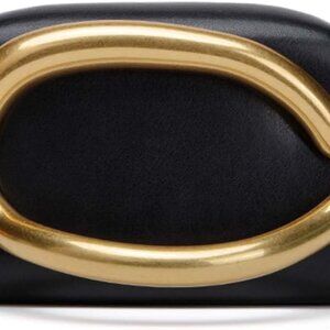 Women PU Leather Black Evening Clutch Bag with Metal Handle & Chain, Elegant & T